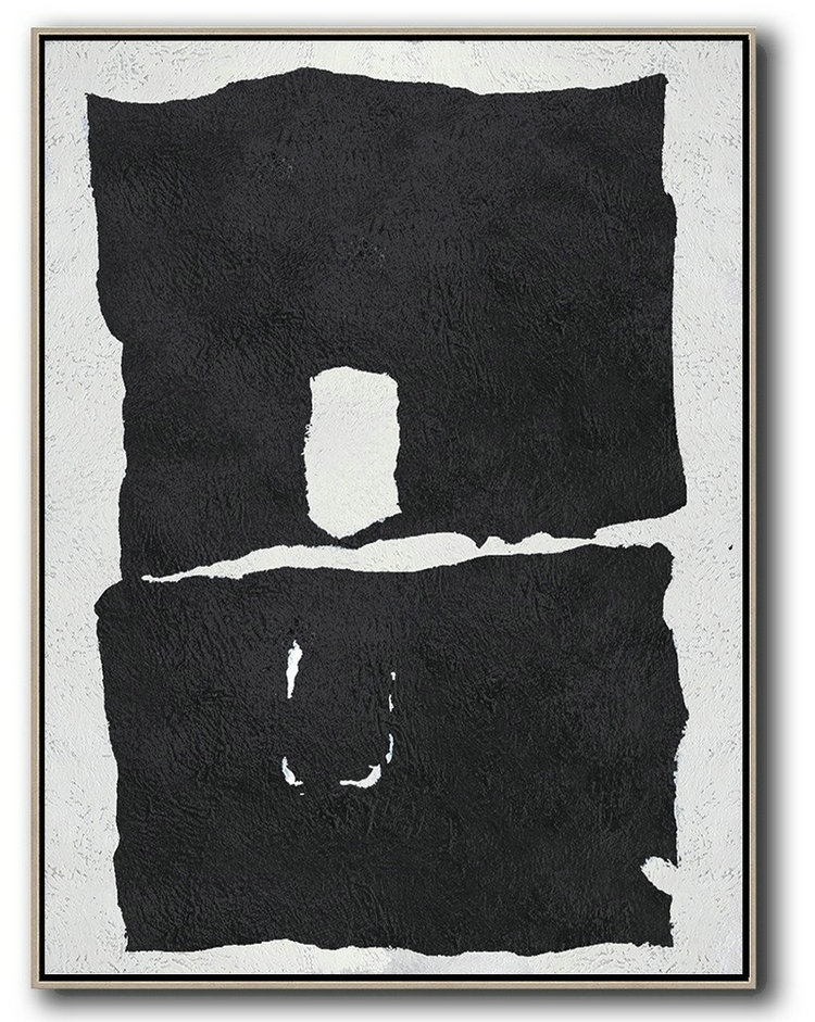 Large Abstract Painting,Black And White Minimal Painting On Canvas - Bedroom Wall Decor